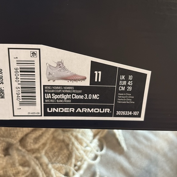 Under Armour Spotlight Clone 3.0 MC \'White Cardinal\' football cleats. NWT in box main image 4